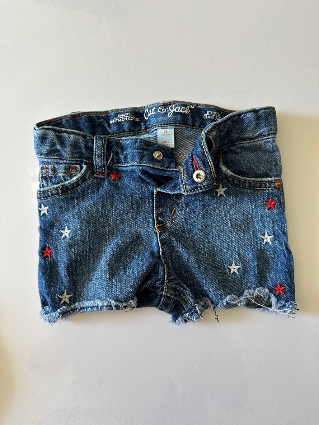 Cat & Jack Denim Shorts With Red And White Star Embroidery